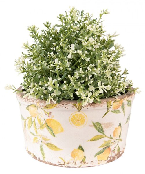 Béžový keramický obal na květináč s citróny Rebekka M – 16x9 cm