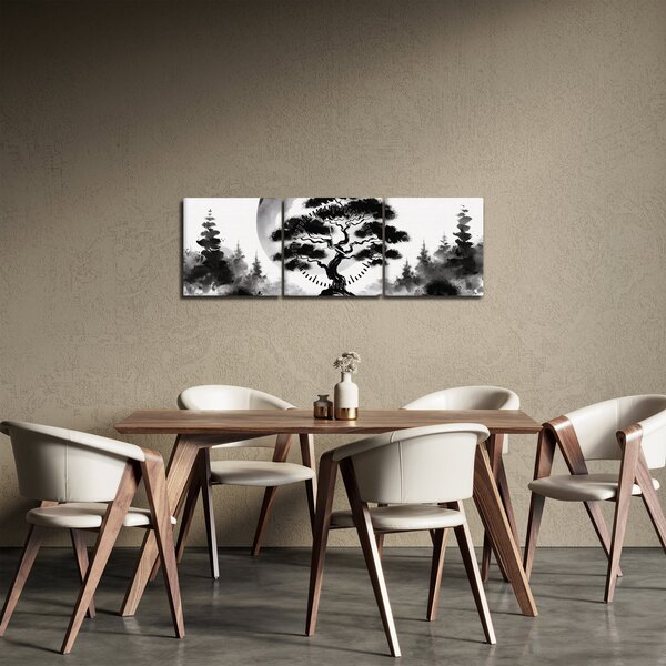 Obraz - Černobílá bonasi (s hodinami) (90x30 cm)