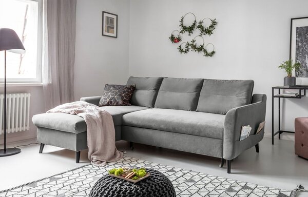 Světle šedá sametová rozkládací rohová pohovka Miuform Stylish Stan, levý roh