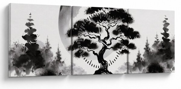 Obraz - Černobílá bonasi (s hodinami) (90x30 cm)
