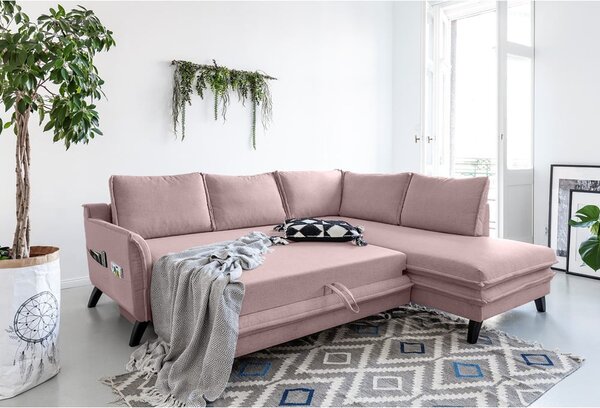 Pudrově růžová rozkládací rohová pohovka Miuform Charming Charlie L, pravý roh