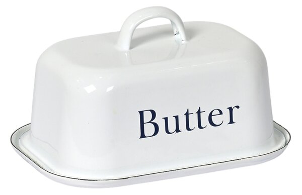 Smaltovaná máslenka s nápisem White