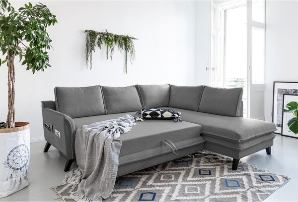 Šedá rozkládací rohová pohovka Miuform Charming Charlie L, pravý roh