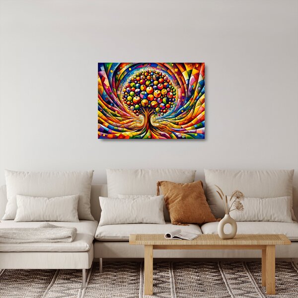Skleněný obraz - Barevný strom s jablky (70x50 cm)