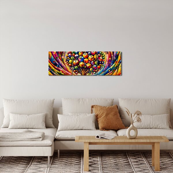 Obraz - Barevný strom s jablky (s hodinami) (90x30 cm)