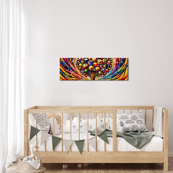Obraz - Barevný strom s jablky (s hodinami) (90x30 cm)