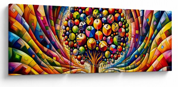 Obraz - Barevný strom s jablky (s hodinami) (90x30 cm)