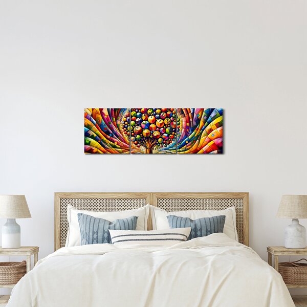 Obraz - Barevný strom s jablky (s hodinami) (90x30 cm)