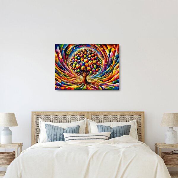 Skleněný obraz - Barevný strom s jablky (70x50 cm)