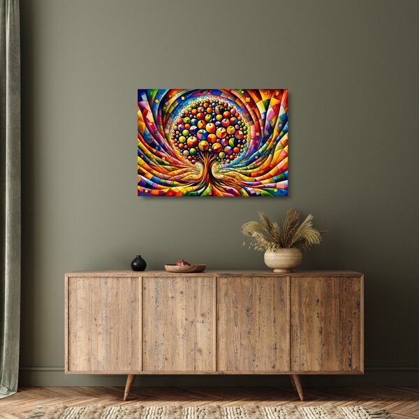 Skleněný obraz - Barevný strom s jablky (70x50 cm)