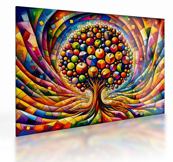 Skleněný obraz - Barevný strom s jablky (70x50 cm)