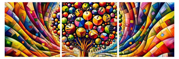 Obraz - Barevný strom s jablky (s hodinami) (90x30 cm)