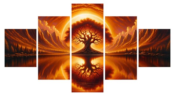 Obraz - Strom v krvavém slunci (125x70 cm)