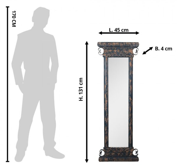 Modro-hnědé antik dřevěné nástěnné zrcadlo Mariele – 45x4x131 cm