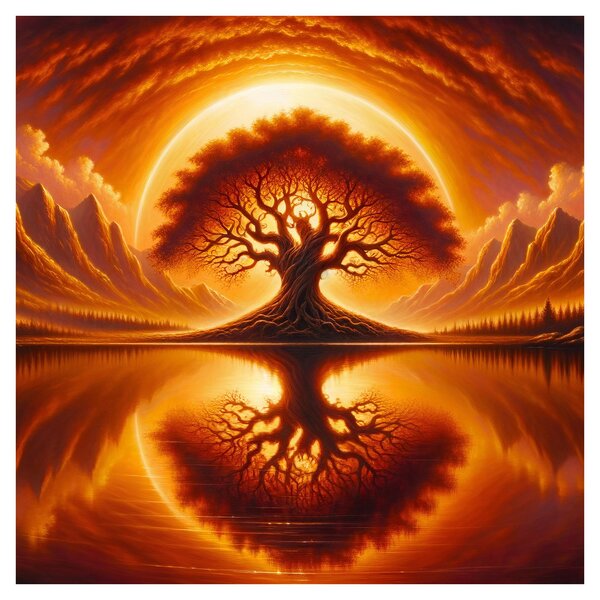 Obraz - Strom v krvavém slunci (30x30 cm)