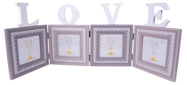 Dřevěný stojící fotorám na 4 fota Love – 10x10 cm (4)