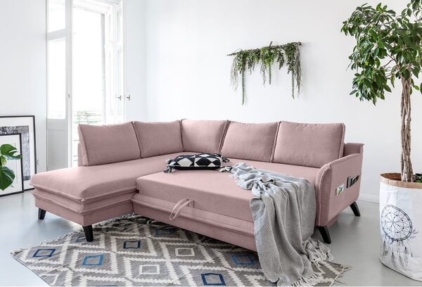 Pudrově růžová rozkládací rohová pohovka Miuform Charming Charlie L, levý roh