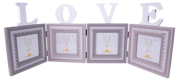 Dřevěný stojící fotorám na 4 fota Love – 10x10 cm (4)
