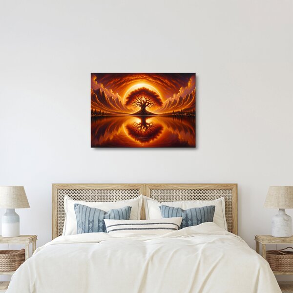 Skleněný obraz - Strom v krvavém slunci (70x50 cm)