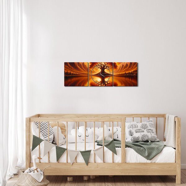 Obraz - Strom v krvavém slunci (s hodinami) (90x30 cm)