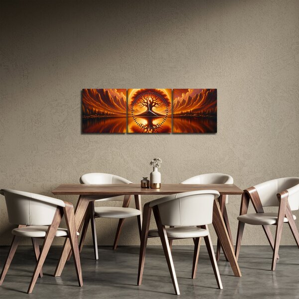 Obraz - Strom v krvavém slunci (s hodinami) (90x30 cm)