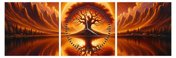 Obraz - Strom v krvavém slunci (s hodinami) (90x30 cm)