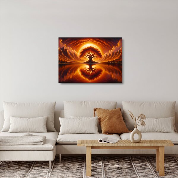 Skleněný obraz - Strom v krvavém slunci (70x50 cm)