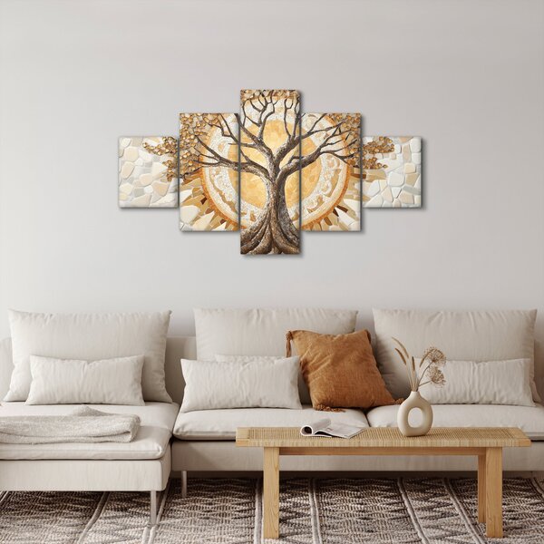 Obraz - Zlatý strom života v mozaice (125x70 cm)