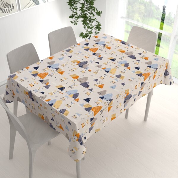 Biante Dětský bavlněný obdélníkový ubrus Sandra SA-613 Modro-oranžová lesní zvířátka na bledě šedém 50x100 cm