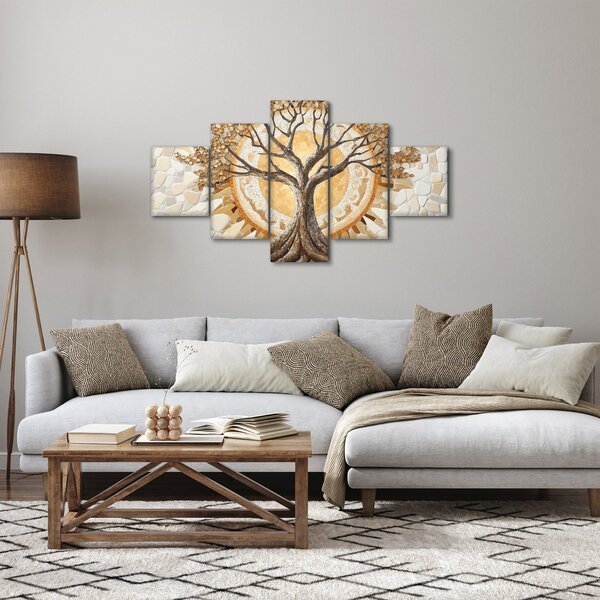 Obraz - Zlatý strom života v mozaice (125x70 cm)