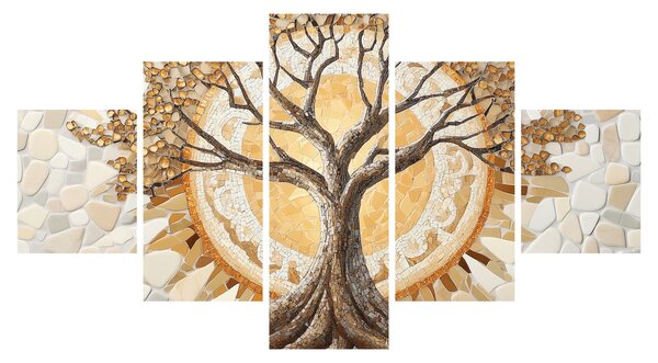 Obraz - Zlatý strom života v mozaice (125x70 cm)