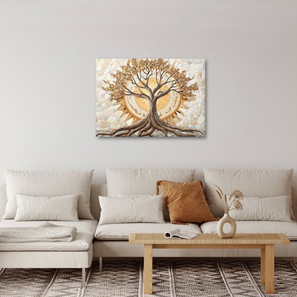 Obraz - Zlatý strom života v mozaice (70x50 cm)