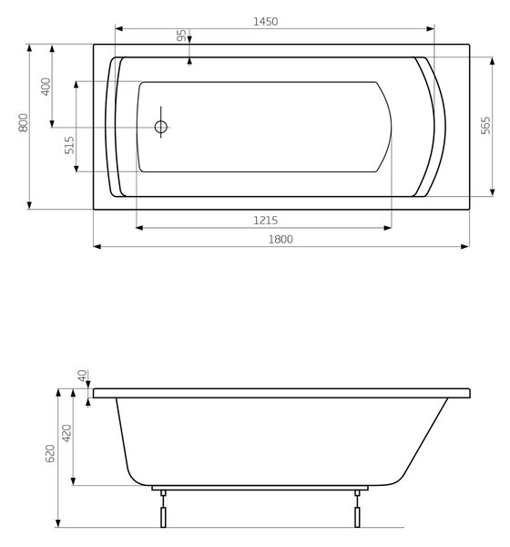 Roca Linea obdélníková vana 180x80 cm bílá A24T058000
