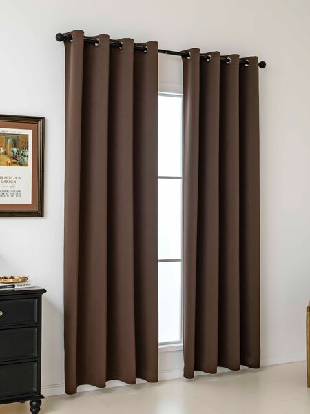 MK Lůžkoviny Blackout závěsy Elias tmavě hnědá – 140 × 160 cm (2 ks) - kroužky