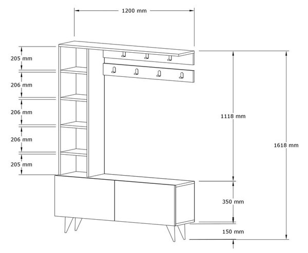 Předsíňová sestava v dekoru ořechu v přírodní barvě Hale – Kalune Design