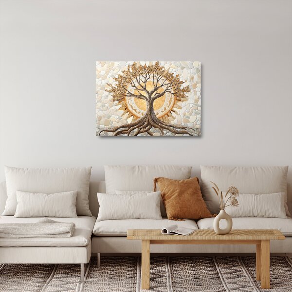 Skleněný obraz - Zlatý strom života v mozaice (70x50 cm)