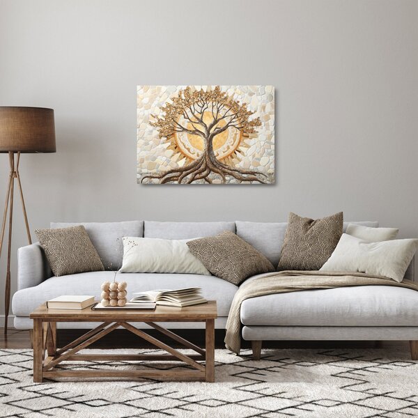 Skleněný obraz - Zlatý strom života v mozaice (70x50 cm)