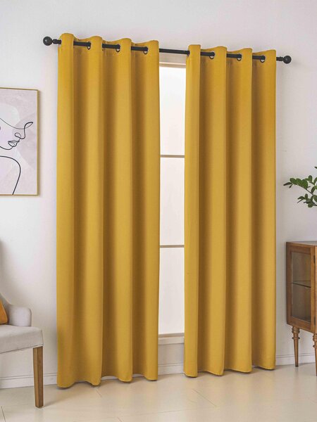 MK Lůžkoviny Blackout závěsy Elias hořčicová – 140 × 160 cm (2 ks) - kroužky