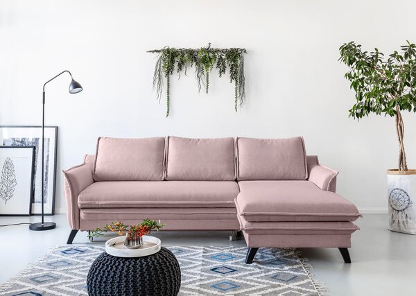 Pudrově růžová rozkládací rohová pohovka Miuform Charming Charlie, pravý roh