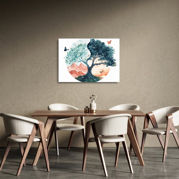 Skleněný obraz - Akvarelový strom plný života (70x50 cm)