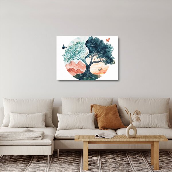 Skleněný obraz - Akvarelový strom plný života (70x50 cm)