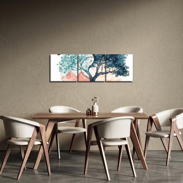Obraz - Akvarelový strom plný života (s hodinami) (90x30 cm)