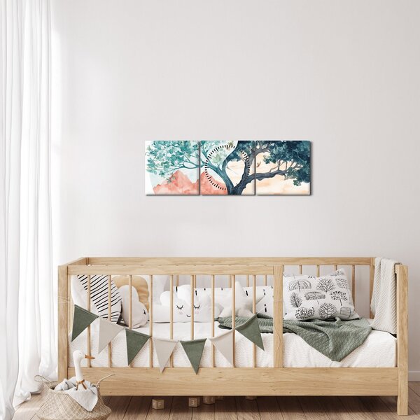 Obraz - Akvarelový strom plný života (s hodinami) (90x30 cm)