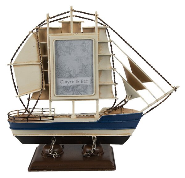 Dekorace kovový model lodi s fotorámečkem – 27x9x24 cm / 6x9 cm