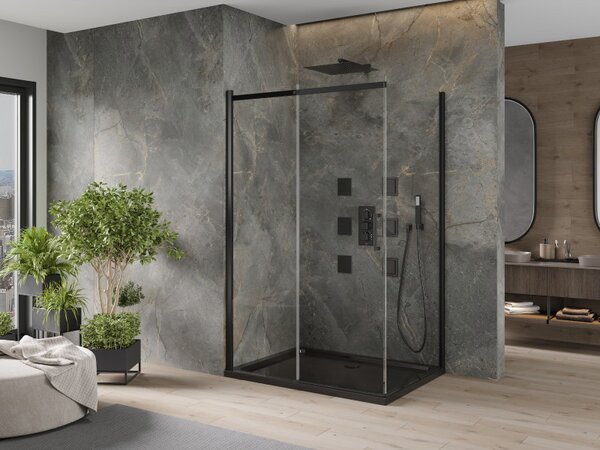 Mexen Omega posuvná sprchová kabina 120 x 90 cm, transparentní, černá + vanička Flat, černá - 825-120-090-70-00-4070B