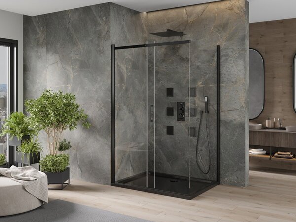 Mexen Omega posuvná sprchová kabina 120 x 90 cm, transparentní, černá + vanička Flat, černá - 825-120-090-70-00-4070B