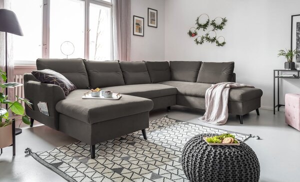 Tmavě šedá sametová rozkládací pohovka do "U" Miuform Stylish Stan, pravý roh