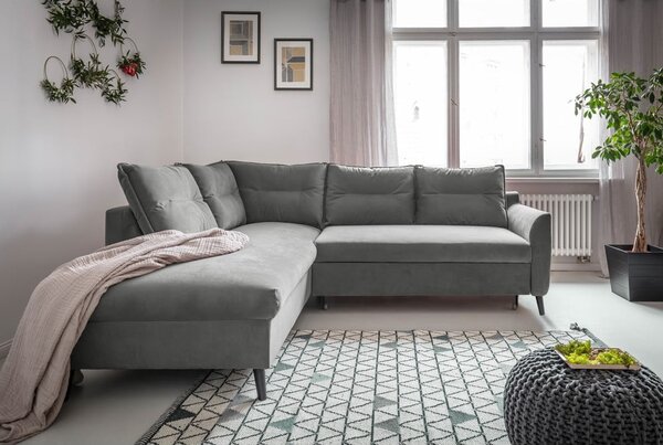Světle šedá sametová rozkládací rohová pohovka Miuform Stylish Stan L, levý roh