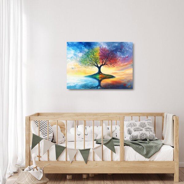Skleněný obraz - Malovaný strom ročních období (70x50 cm)