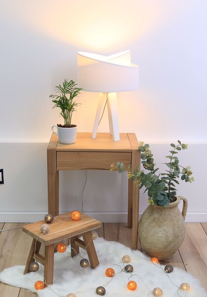 BPS koncept Stolní lampa GALAXY bílá, 1xE27, v. 45 cm Barva: Bílá, Barva základny: Černé dřevo